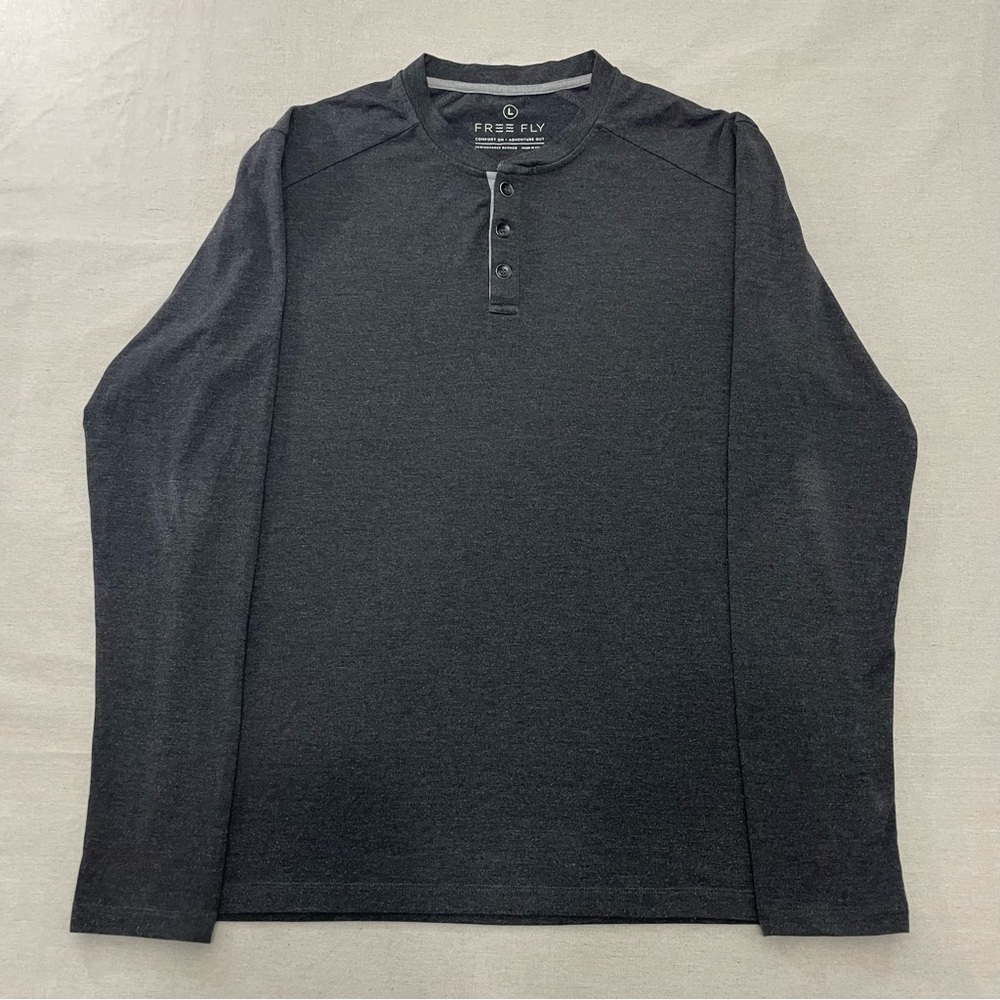 Free Fly Henley Shirt Mens L Charcoal Gray Bamboo Performance Stretch Soft